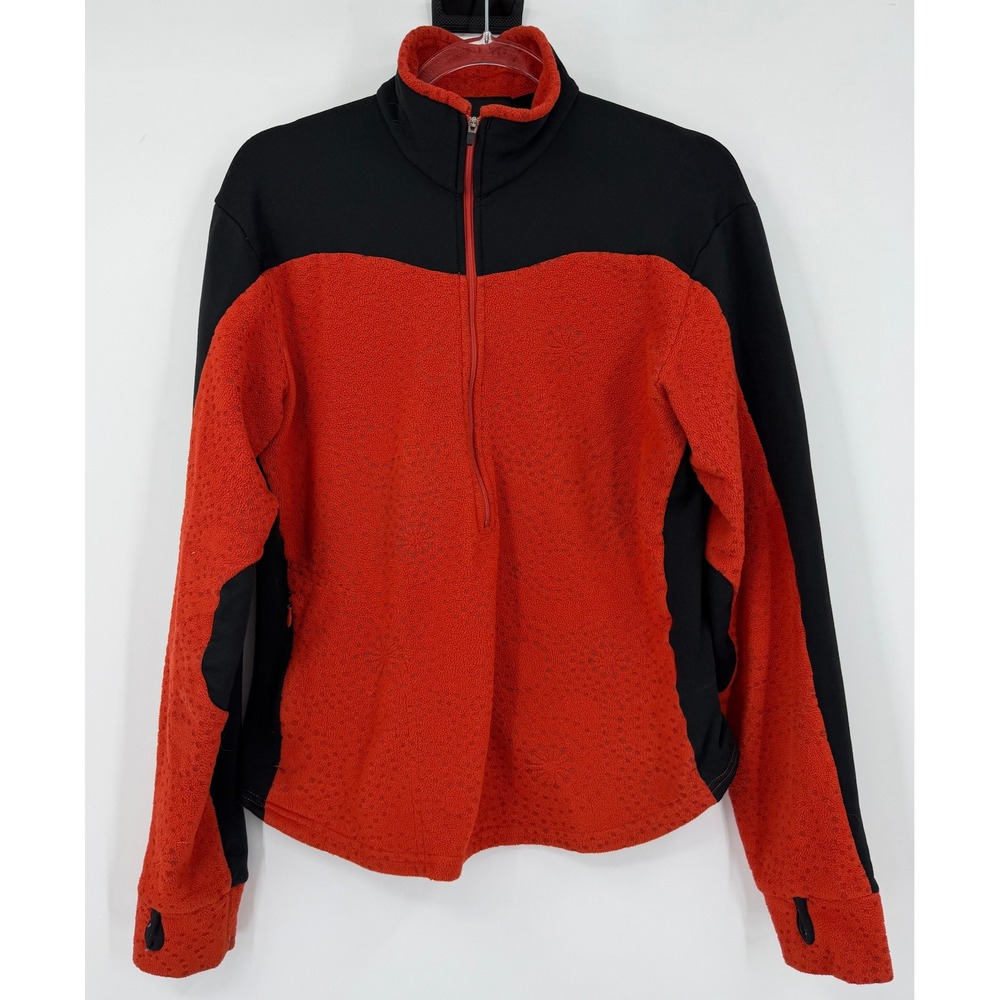 Patagonia Rhythm R1 Fleece Half Zip Pullover Red Black Women's Large Thumbholes